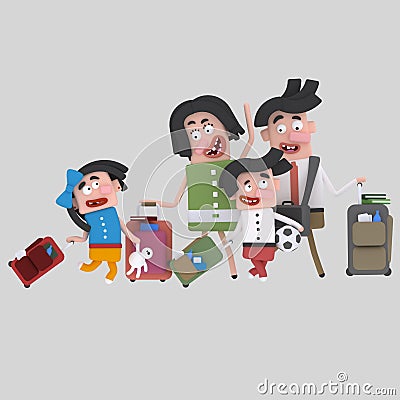 Family with suitcases Cartoon Illustration