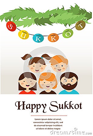 Family in the sukkah . sukkot Jewish holiday Vector Illustration