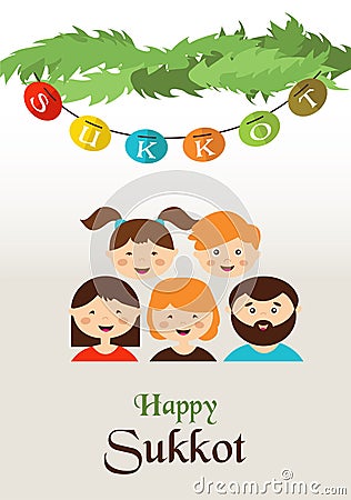 Family in the sukkah . sukkot Jewish holiday Vector Illustration