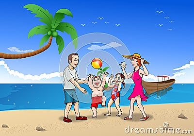 Family summer vacation on the beach Stock Photo