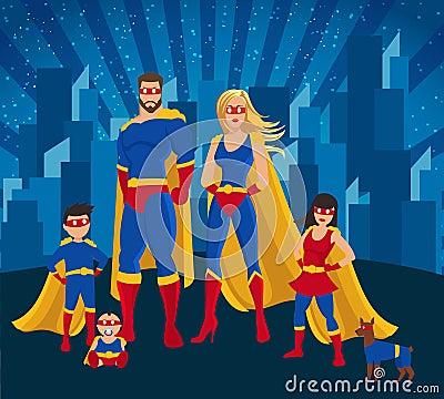 Family Of Superheroes Together Poster Vector Illustration