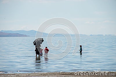 Family at the Great Salt Lake Editorial Stock Photo