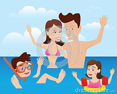 Family swimming in the sea Vector Illustration