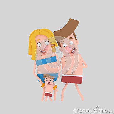 Family with swimsuit Cartoon Illustration