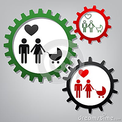 Family symbol with pram and heart. Husband and wife are kept eac Vector Illustration