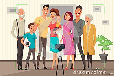 Family taking group photo vector illustration Vector Illustration