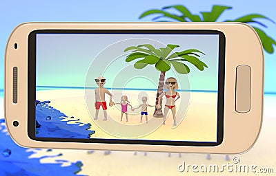 Family taking a picture on the beach Stock Photo