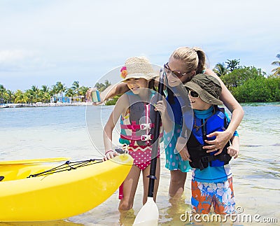 Family taking selfie with smartphone while on vacation Stock Photo