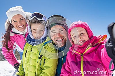 Family taking winter selfie Stock Photo