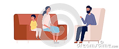 Family therapy. Mother son and counselor. Psychotherapy, children behavior problems vector illustration Vector Illustration