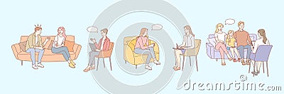 Family therapy, psychology, meeting session set concept Vector Illustration