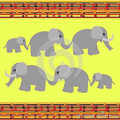 a family of three elephants walks in one direction and then back Vector Illustration