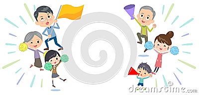 Family three generations Support cheering Vector Illustration