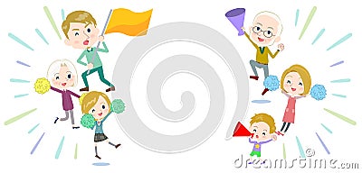 Family three generations White_Support cheering Vector Illustration