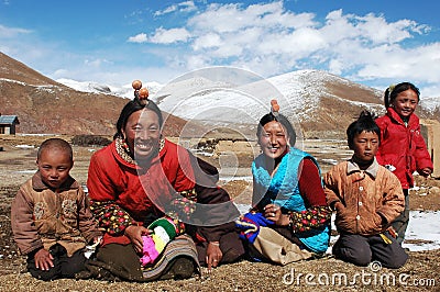 Family in Tibet Editorial Stock Photo