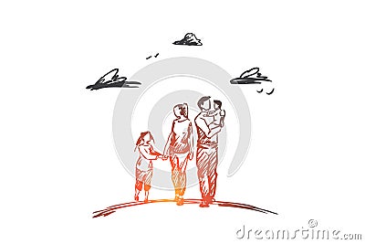 Family time, parents, children, leisure concept. Hand drawn isolated vector. Vector Illustration