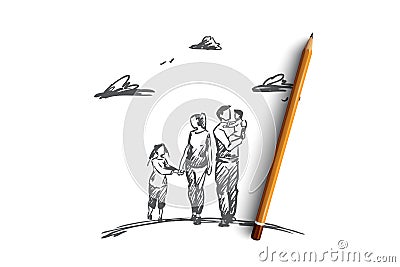 Family time, parents, children, leisure concept. Hand drawn isolated vector. Vector Illustration