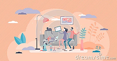Family time vector illustration. Be together in flat tiny persons concept. Vector Illustration