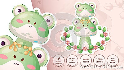 Family toad, frog - cute sticker Stock Photo