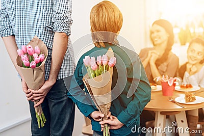 The family together celebrates the holiday on March 8. Stock Photo