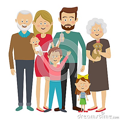 Family together. Grandpa grandma father mother son daughter baby Vector Illustration