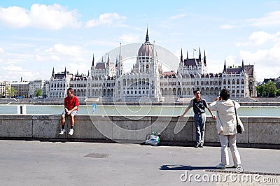 Family tourists in Budapest Editorial Stock Photo