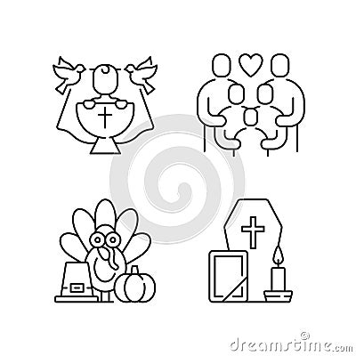 Family tradition and special occasions linear icons set Cartoon Illustration