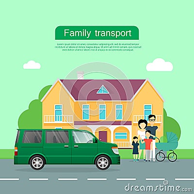 Family Transport Flat Vector Web Banner Vector Illustration