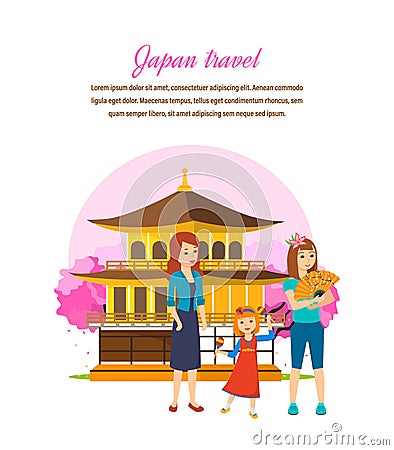 Family travel, familiarity with culture, language, nature, sights, traditions state. Vector Illustration