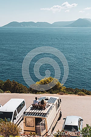Family traveling with motorhome Editorial Stock Photo
