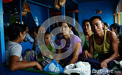 A Family Traveling on an Overnight Ferry Editorial Stock Photo