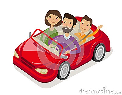 Family travels by car. Cartoon vector illustration Vector Illustration