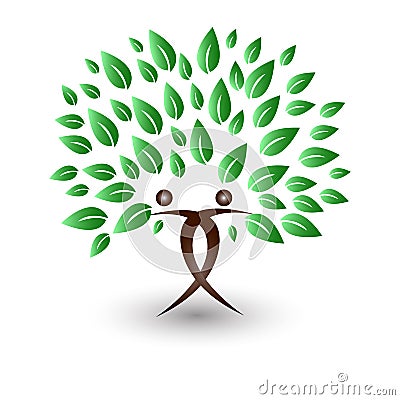 Family tree with green leaves logo Stock Photo