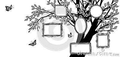 Family tree illustration with hand drawn picture frames Vector Illustration