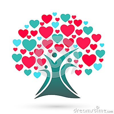 Family tree logo, family, parent, kids, heart, love, parenting, care, symbol icon design vector Stock Photo