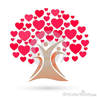 Family tree logo, family, parent, kids, red heart, love, parenting, care, symbol icon design vector Stock Photo