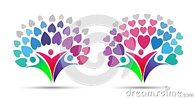 Family tree logo, with family,parent,hearts Stock Photo