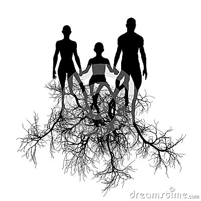 Family with tree roots Stock Photo