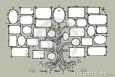 Family tree template with picture frames Vector Illustration