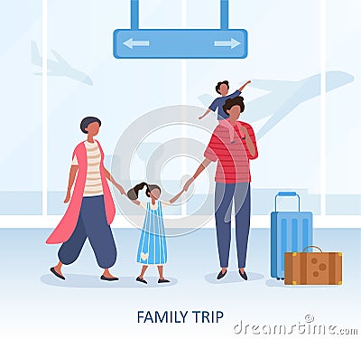 Family Trip or travel concept at terminal Vector Illustration