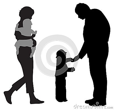 family with two children silhouette Vector Illustration