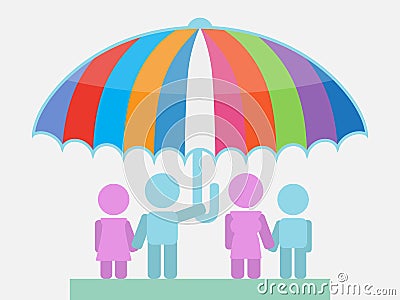 Family Umbrella Sheltering from Storm Illustration Vector Illustration