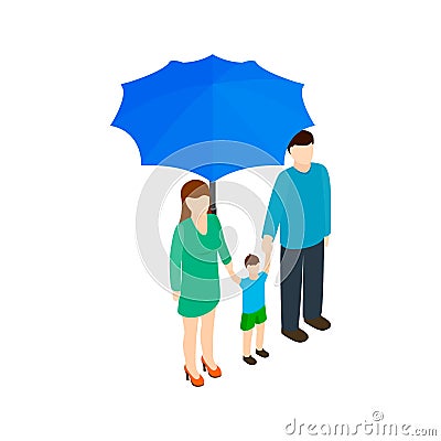 Family under umbrella icon, isometric 3d style Vector Illustration