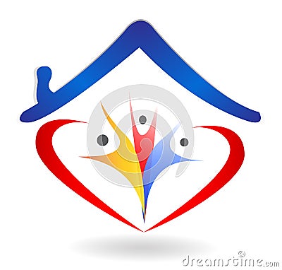 Family union and love in heart shape house logo Stock Photo