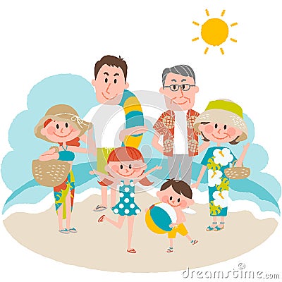 A family vacation on the beachfront Vector Illustration