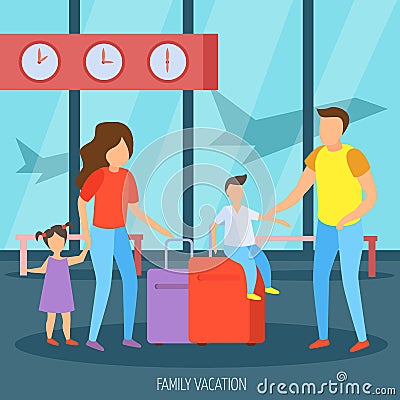 Family Vacation Orthogonal Background Vector Illustration