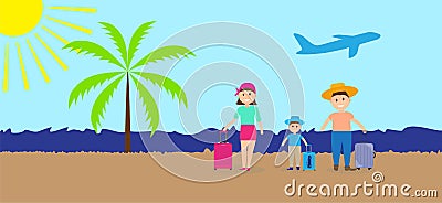 Family on vacation with suitcases. Vector Illustration. Vector Illustration