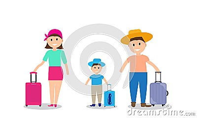 Family on vacation with suitcases. Vector Illustration. Vector Illustration