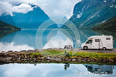 Family vacation travel RV, holiday trip in motorhome Stock Photo