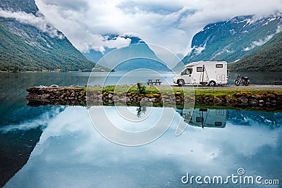 Family vacation travel RV, holiday trip in motorhome Stock Photo